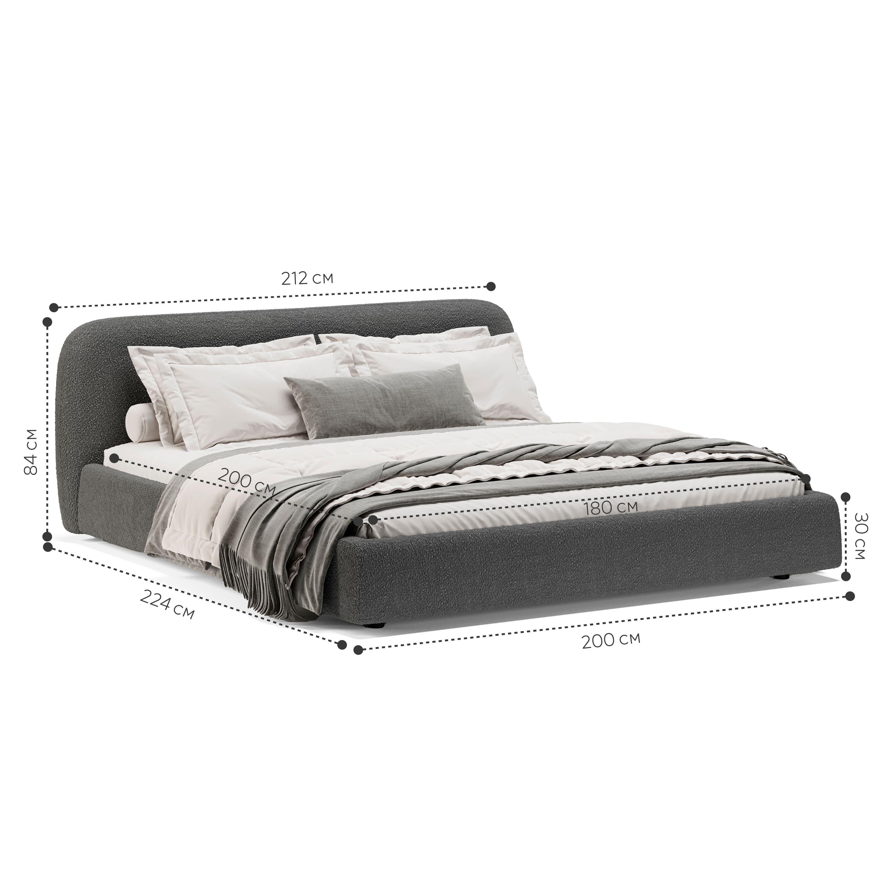 Кровать Лагом букле buckle dark grey 1.8х2.0